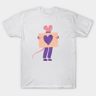 Cute mouse in purple with love letter for you T-Shirt